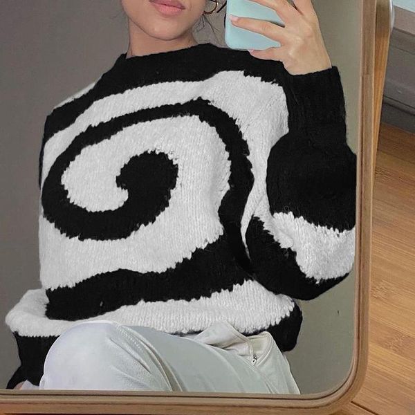 

women's sweaters geometric pattern streetwear sweater women casual fall/winter knitted pullover fashion loose, White;black