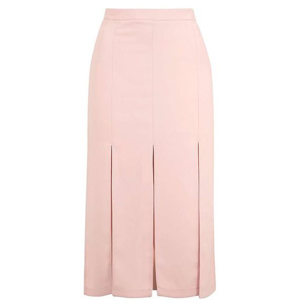 

customize side split women solid color hem high waist h-line skirt casual slim fashion elegant female basic midi skirts, Black