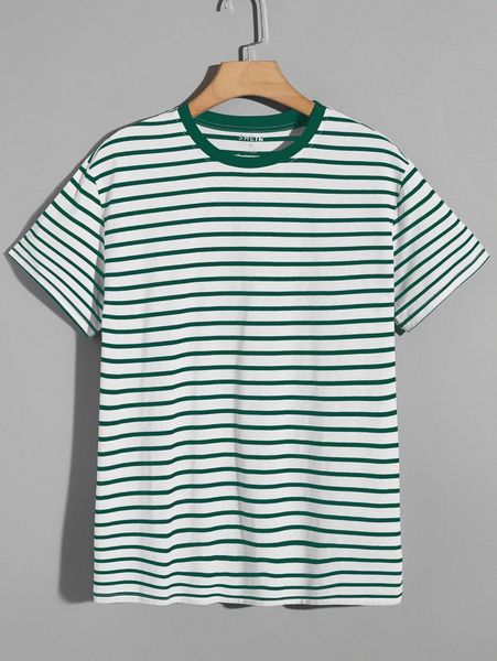 

men striped contrast trim tee h9sq#, White;black