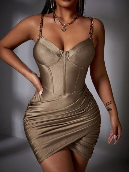 

chain straps wrap bodycon dress 74ce#, Black;gray