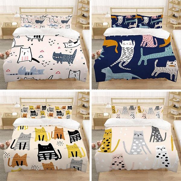 

bedding sets cute cat printed 2/3pc 3d set cartoon animal pattern down quilt cover pillowcases children's