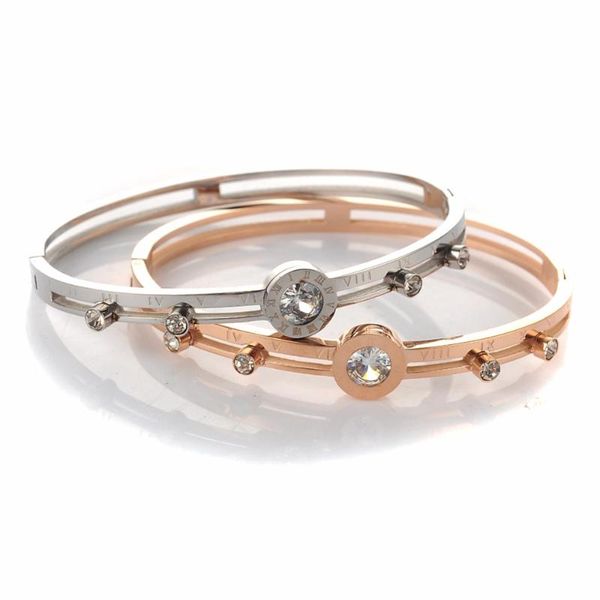 

fashion rhinestone crystal love roman numerals stainless steel elegant trendy lady bracelet for party dress gift bangle, Black