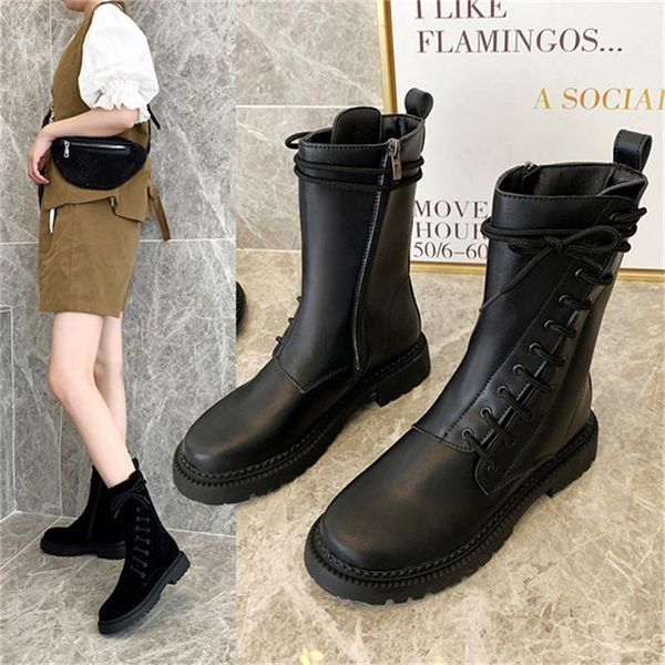

boots rimocy black pu leather ankle women autumn winter round toe lace up shoes woman fashion motorcycle platform botas