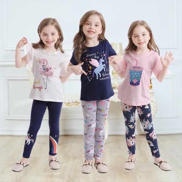 

girls clothes sets fashion unicorn outfits for kids cartoon t shirt pencil pants 2pcs casual teen children clothing, White