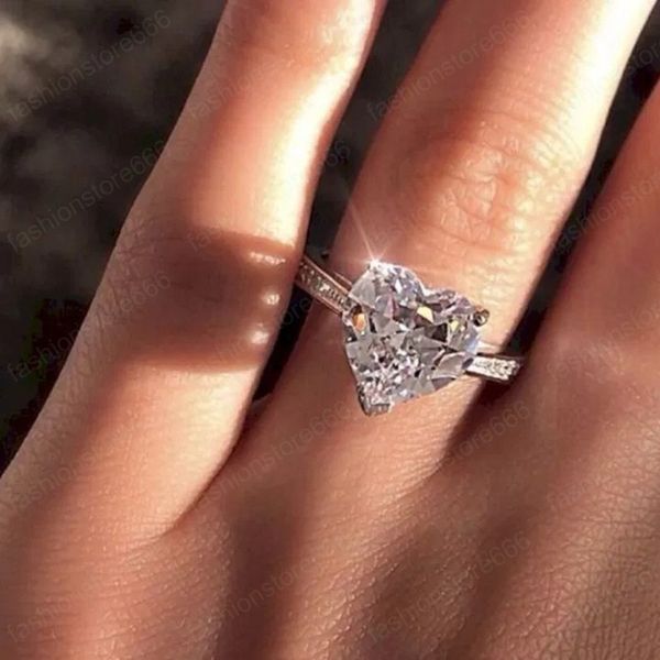

fashion crystal rhinestone silver heart shaped wedding bridal ring simple charming rings engagement gift jewelry for women