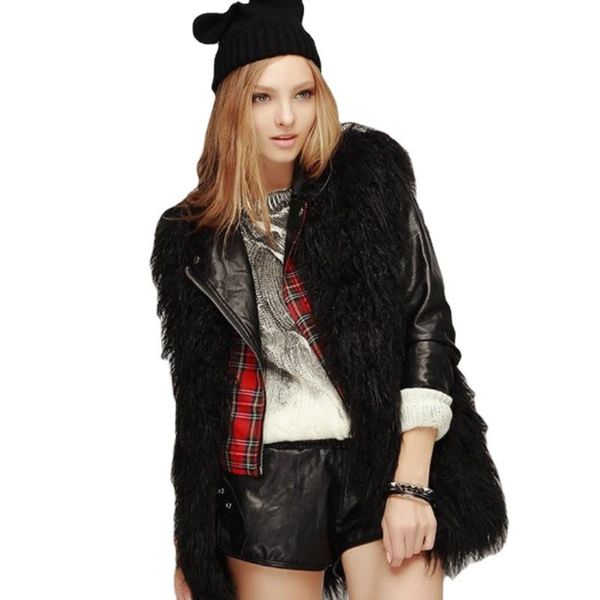 

women's fur & faux gamporl coats wool sleeveless jackets fashionable warm clothes winter thicken fluffy vest 2021, Black