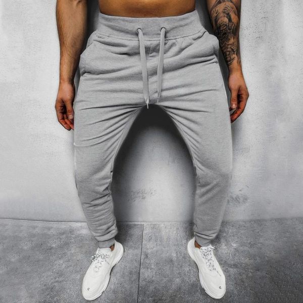

men's pants drawstring sweatpants mid-waist casual sport men joggers with pockets workout training trousers male gym, Black