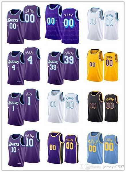

75th custom los angeles's men lakers's jersey women youth 1 trevor ariza 4 rajon rondo 39 dwight howard 10 deandre jor dan basketb, Black;red