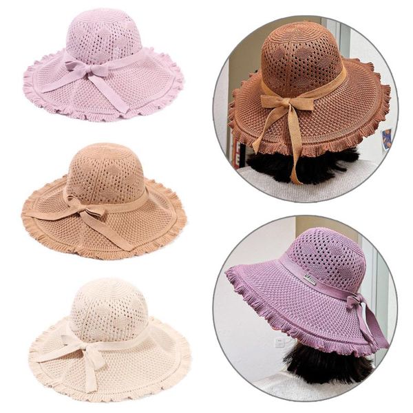 

foldable portable beach hat for women wide brim bowknot sun ladies spring summer vacation cap casual cotton linen visors hats, Blue;gray