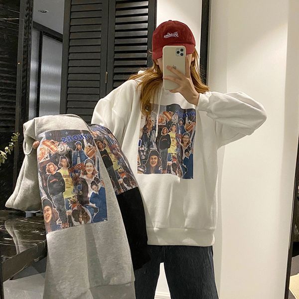 

3 colors autumn and winter korean style loose thicking hoodies womens large print warm sweatshirts pullovers (f4164) 210423, Black