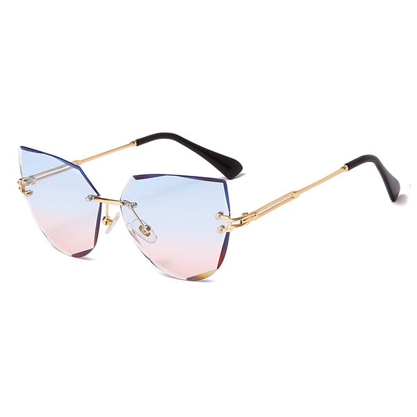 

2021 summer fashion rimless cat eye sunglasses brand designer women metal sun glasses luxury lady uv400 shades eyewear oculos de sol a520, White;black