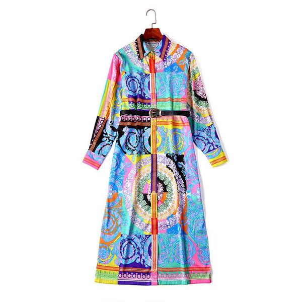 

casual dresses 2021 spring/summer women's lapel long sleeve printed single breasted fashion dress, Black;gray