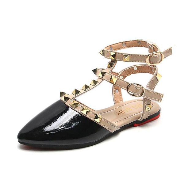 

sandals size 26-35 summer kids rivets gladiator dress shoes girls shiny closed toe black, red, gold, silver