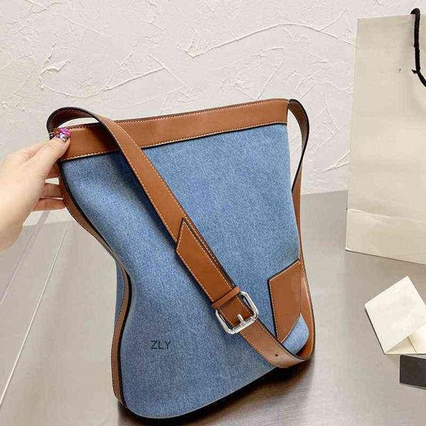 

luojia denim tote shopping bag women's 2021 new water large capacity bag one shoulder slanting bucket zly bags