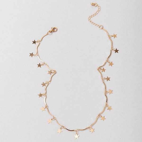 

chains personality necklace for women star choker bamboo chain short jewelry women's neck pendant, Silver