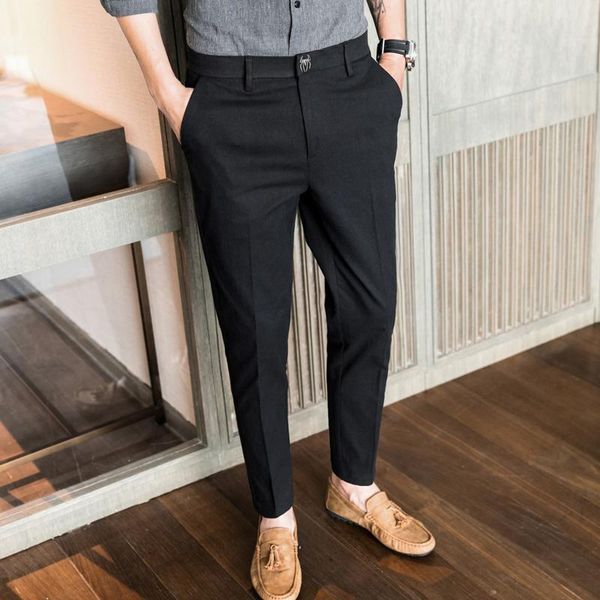 

cultivation leisure time dress men british style gentleman trousers casual suit business formal occasions pants man slim fit men's, Black