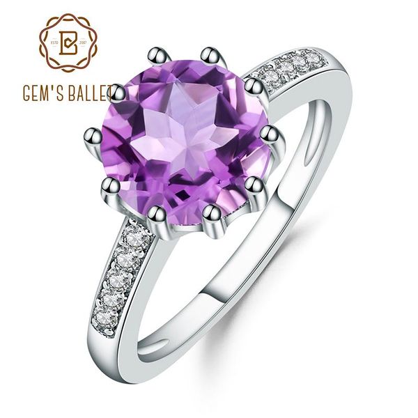 

cluster rings gem's ballet 2.66ct natural amethyst gemstone wedding ring 925 sterling silver fine jewelry for women gorgeous promise, Golden;silver