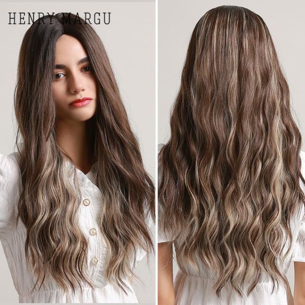 

synthetic wigs henry margu long natural wave ombre black brown blonde highlight wig for women party cosplay heat resistant