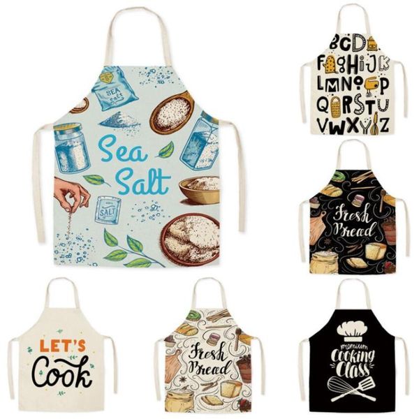 

hanayuki letter alphabet kitchen aprons for women cotton linen bibs household cleaning pinafore home cooking apron 2021