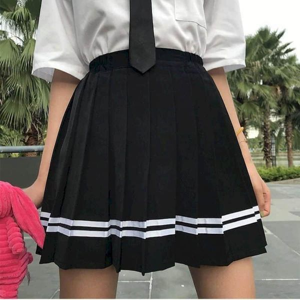 

spring/summer navy pleated skirt women preppy style korean high waist mini skirts slim student short empire a-line sweet, Black