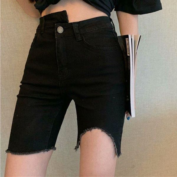 

women's jeans black high waist denim capris fashion ins straight shorts summer tight and thin net red riding pants midpants, Blue