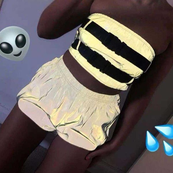 

women's shorts hip hop women reflective shiny in the night bottoms festivals clubwear costumes silver evening party, White;black
