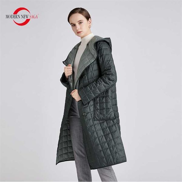 

modern saga women coat autumn thin cotton padded spring long jacket hooded parka woman quilted  211018, Black