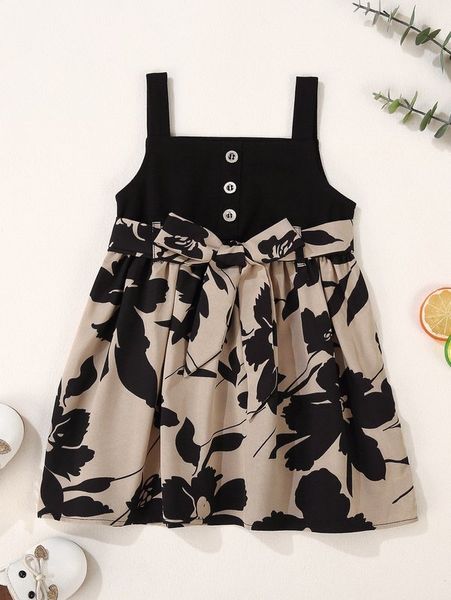 

baby girl floral print belted cami dress she, Red;yellow