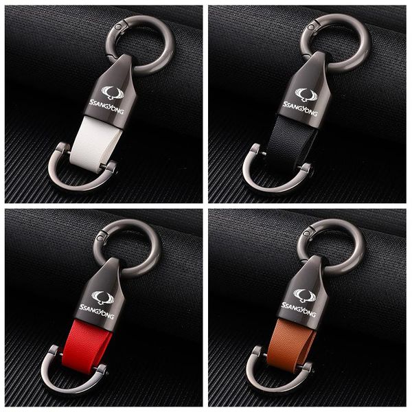 

keychains keychain for ssangyong actyon tivolan korando rodius rexton 2 kyron tivoli musso car metal leather key chain with logo, Silver