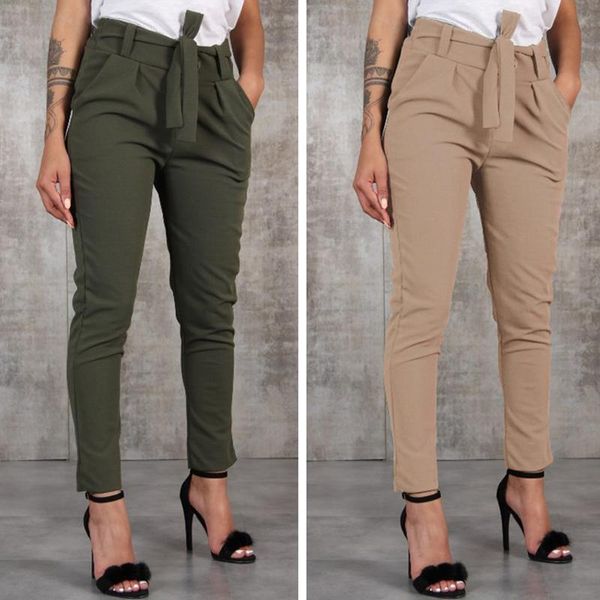 

women's pants & capris gaoke casual slim chiffon thin for women with sash high waist black khaki green woman trousers, Black;white