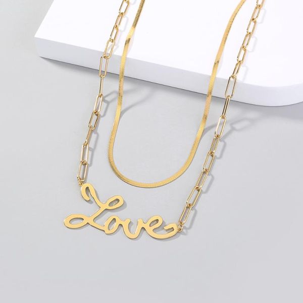 

chains letter love niche cold wind double-layer necklace personality pendant stainless steel chain decoration ladies birthday gift, Silver