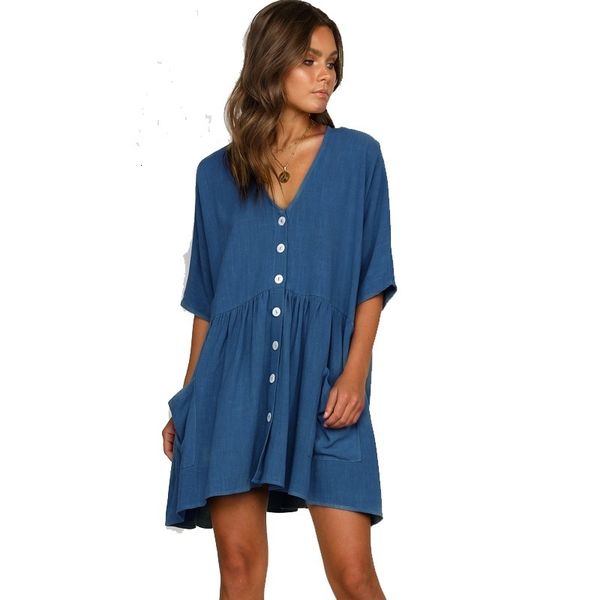 

summer womens v-neck pocket dress female short sleeve loose dresses, Black;gray