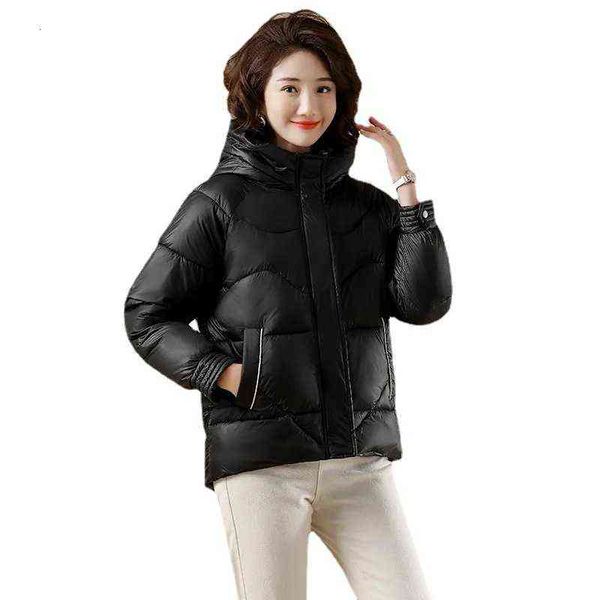 

large and short down cotton padded clothes women's 2021 autumn winter thickened coat korean loose hooded bread suit, Black