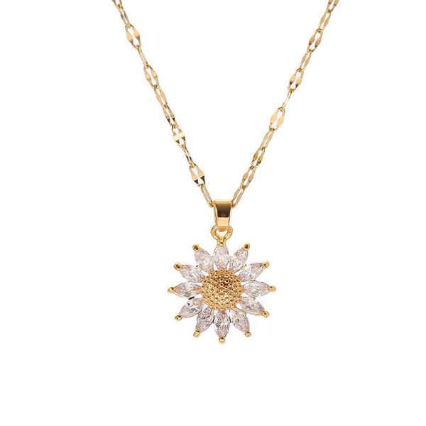 

chains golden sunflower necklace female niche design sense titanium steel does not fade clavicle chain ins jewelry, Silver