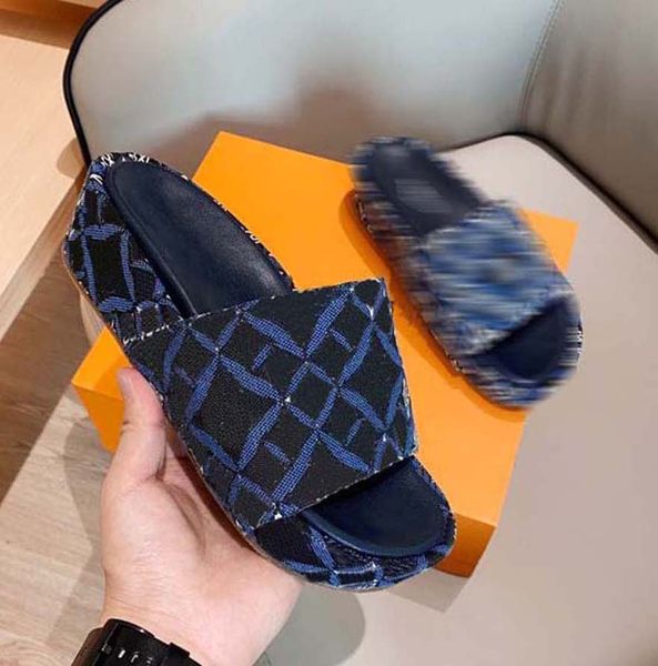 

women shoes rubber slope heel slipper sandals summer beach outdoor cool slippers fashion wide lady household slide flat flip flops with box, Black