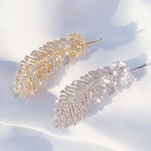 

hair accessories fashion crystal leaf feather elegant women barrettes clip hairgrips pin rhinestone hairpin for girls