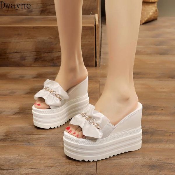 

slippers 2021 fashion beaded sponge cake thick bottom wedge with outer wear inside increase the word children, Black