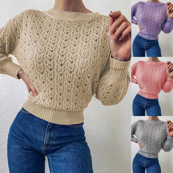 

women's sweaters 2021 women hollow out sweater o-neck knitted fall winter woman loose long sleeve vintage pullover, White;black
