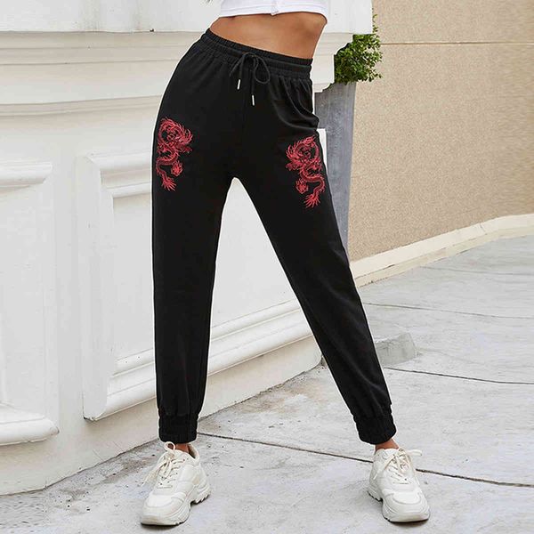 

pants trousers women's black print autumn and winter leisure sports cotton high waist, Black;white