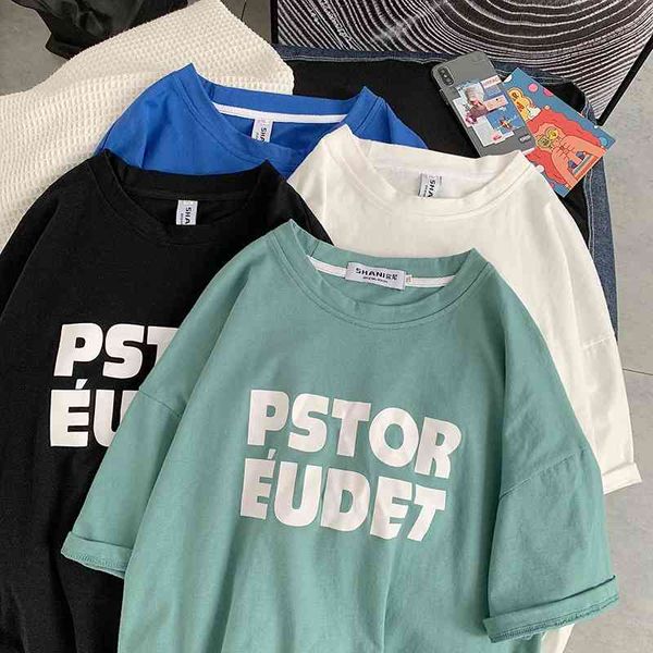 

2021 summer new personalized hip hop trend letter printed short sleeve t-shirt men's loose dt819, Black