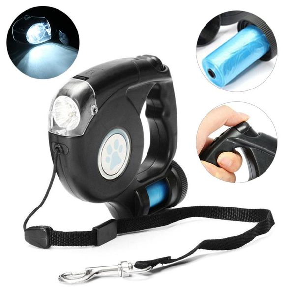 

4.5m dog cat leash led automatic retractable lead extendable traction rope with garbage bag pet supplies collars & leashes