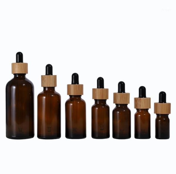 

200pcs natural bamboo cap amber glass dropper bottle liquid serum 1oz essential oil refillable sn storage bottles & jars1