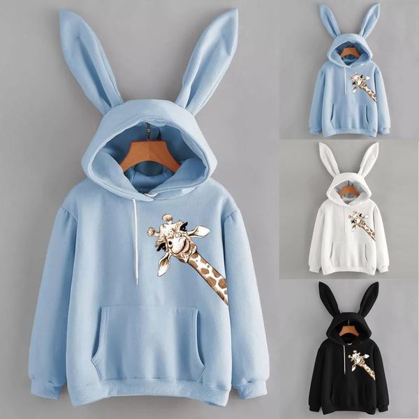 

women's hoodies & sweatshirts women printing long sleeve hoodie sweatshirt pullover blouse for teen girls sudaderas con capucha, Black