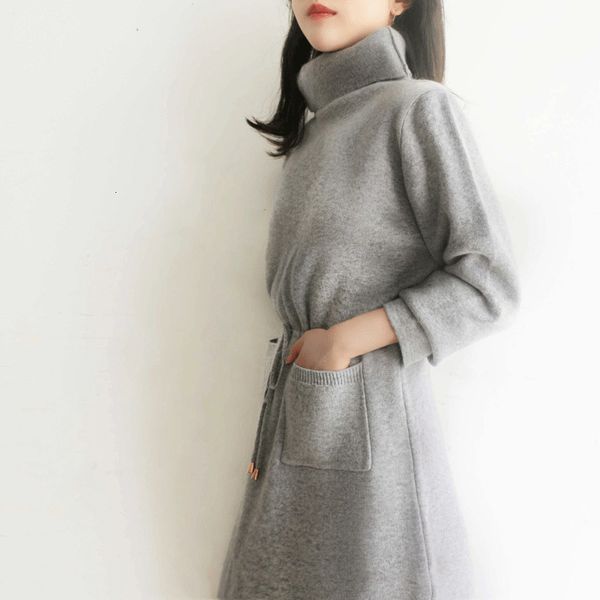 

dress Thick long tall elegant neck midi dressed in solid vintage mesh dresses female d672, Black;gray