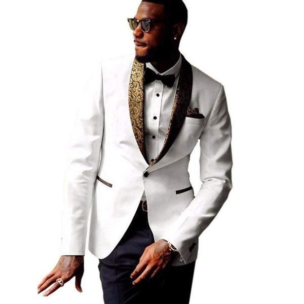 

men's suits & blazers slim fit wedding tuxedo for groom with floral pattern lapel 2 piece african men male fashion jacket pants, White;black