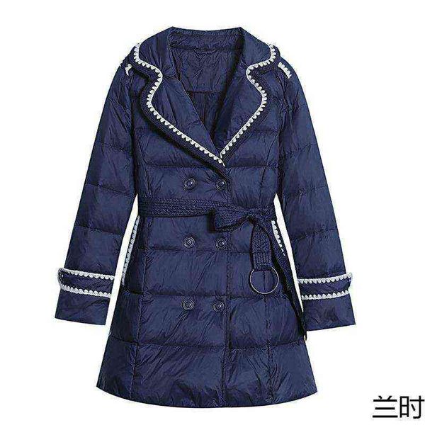 

2021 korean casual versatile winter women's xiaoxiang down cotton et medium long waist closing double breasted, Black