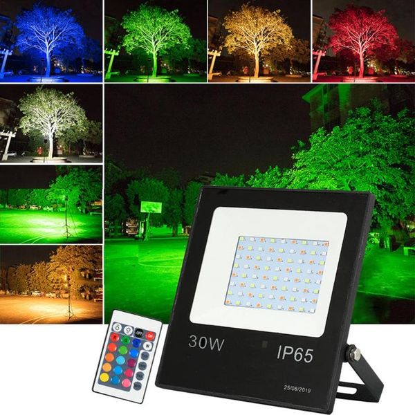 

floodlights rgb led flood light 30w high brightness 4 modes ip66 waterproof outdoor 16 colors lighting spotlight wall