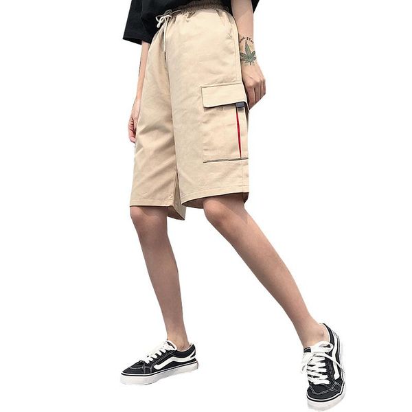 

summer shorts for women female five-length cargo big pockets loose casual elastic waist short trousers dk6074 women's, White;black