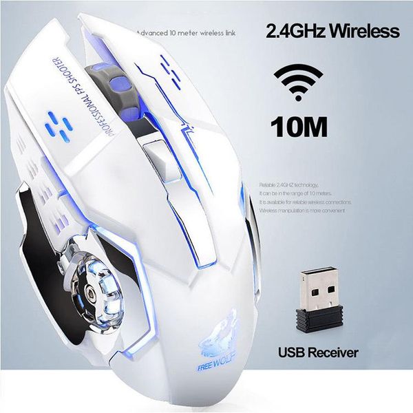 Camundongos Wireless Gaming Mouse 2400 DPI Recarregável Ajustável 6 Color Backlight Respirando Jogo Gamer para PC Laptop