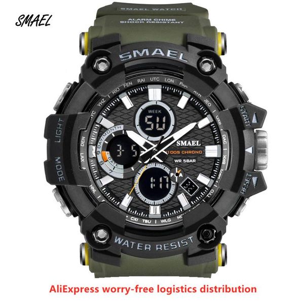 

wristwatches smael 1802 sports men's watches military quartz watch men waterproof male digital clock relogio masculin, Slivery;brown